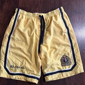 U.S. Polo Assn. Yellow Swim Shorts with Navy and White Trim embroidered patch